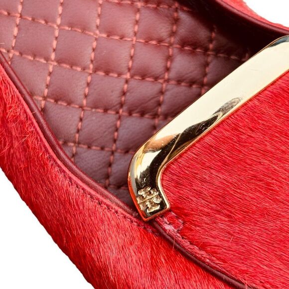 $295 TORY BURCH Jess Calf Hair Flats 7.5 Brick Red Smoking Slipper Ballet Loafer - Picture 9 of 11